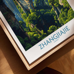 Zhangjiajie China Floating Mountains Art Print | Karst Peak Forest Poster showcasing stunning lush green scenery.