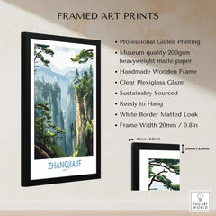 Zhangjiajie China Art Print | Misty Forest Canyon Poster framed art print with specifications and details.