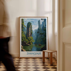 Zhangjiajie China Art Print | Karst Peaks River Poster featuring a scenic landscape print in a stylish interior