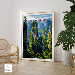 Zhangjiajie Wulingyuan Canvas Print | Chinese Landscape Decor featuring stunning green mountains and quartzite pillars.