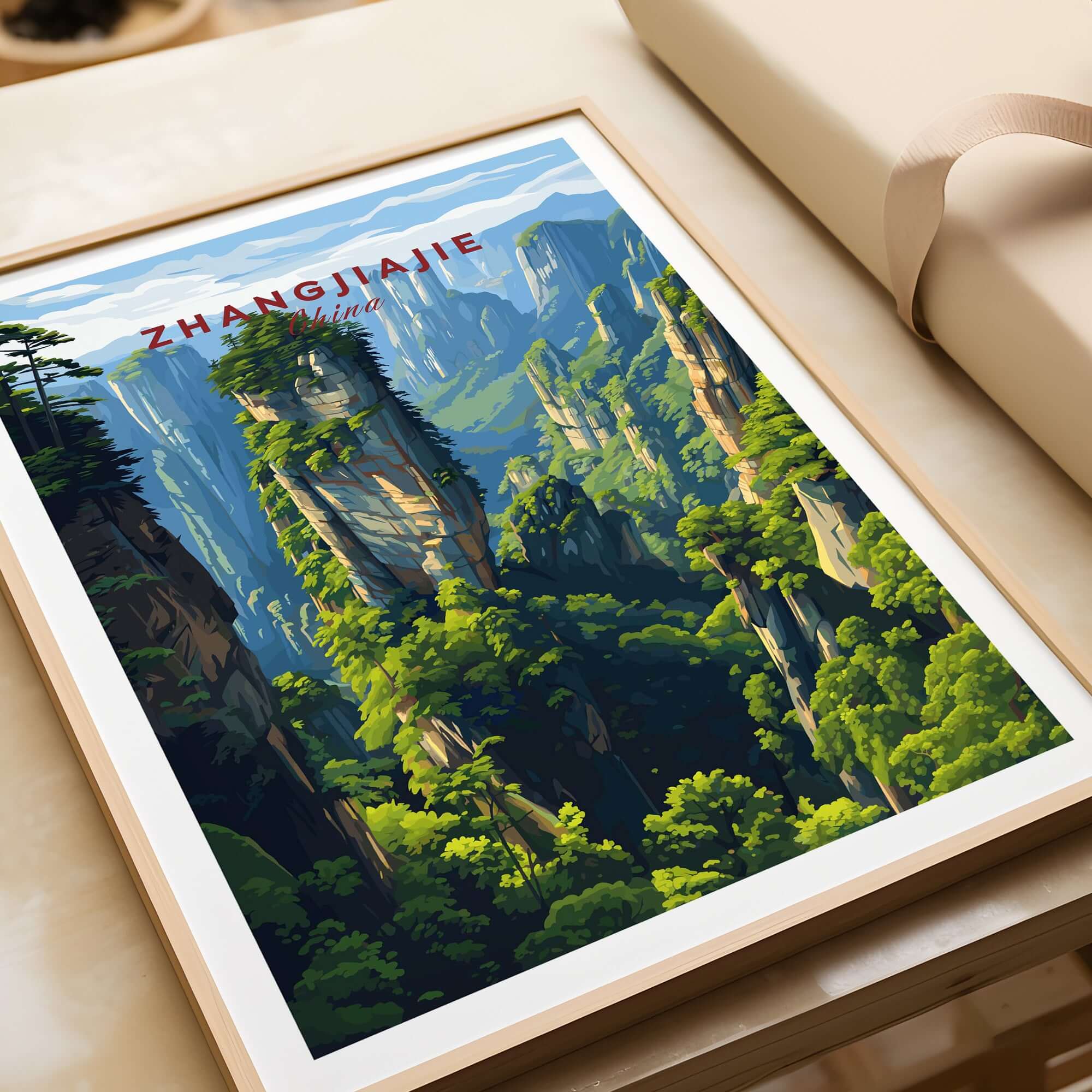 Zhangjiajie Wulingyuan Canvas Print | Chinese Landscape Decor showcasing scenic quartzite pillars and lush greenery.