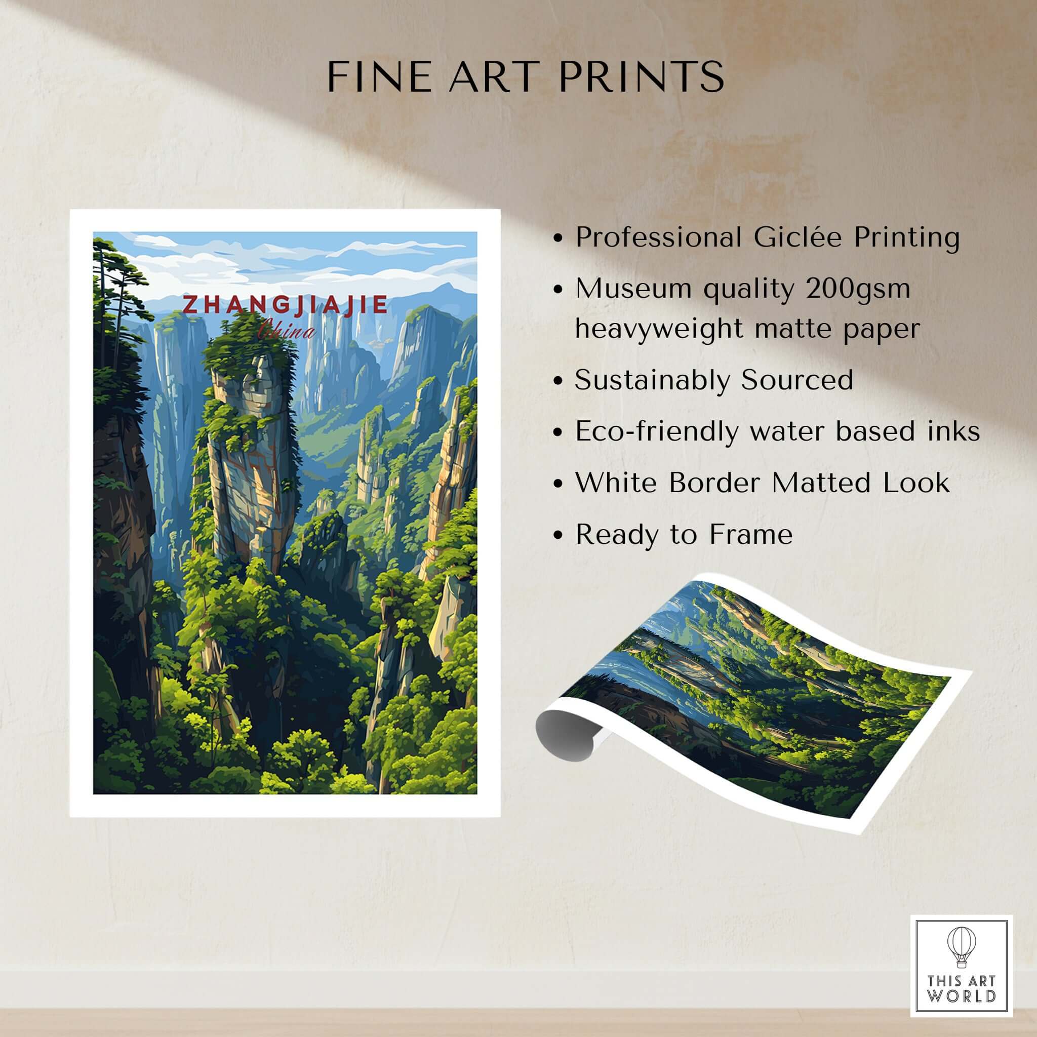 Zhangjiajie Wulingyuan Canvas Print | Chinese Landscape Decor showcasing stunning cliffs and lush greenery.