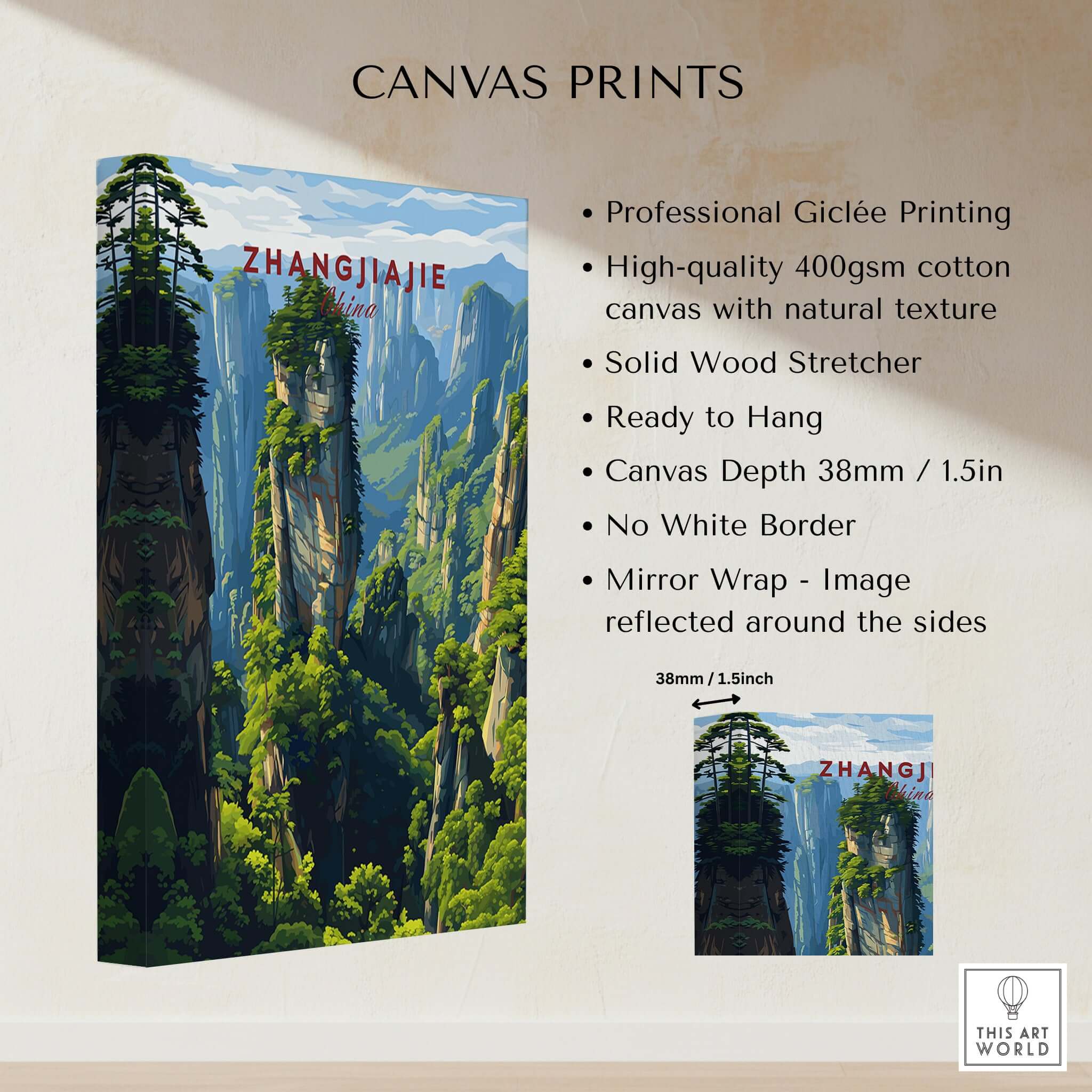 Zhangjiajie Wulingyuan Canvas Print | Chinese Landscape Decor showcasing natural beauty and quality craftsmanship.