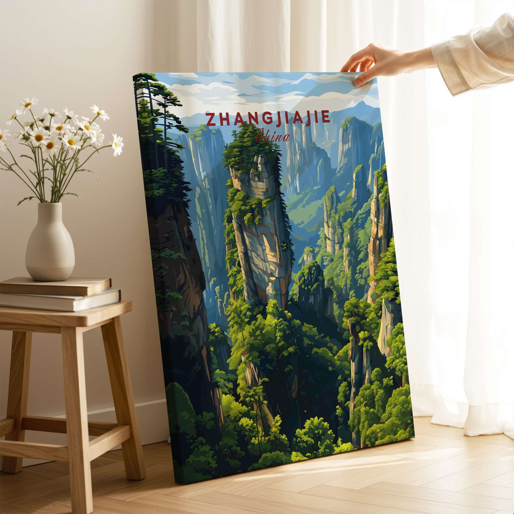 Zhangjiajie Wulingyuan Canvas Print | Chinese Landscape Decor showcasing stunning quartzite pillars and lush greenery.