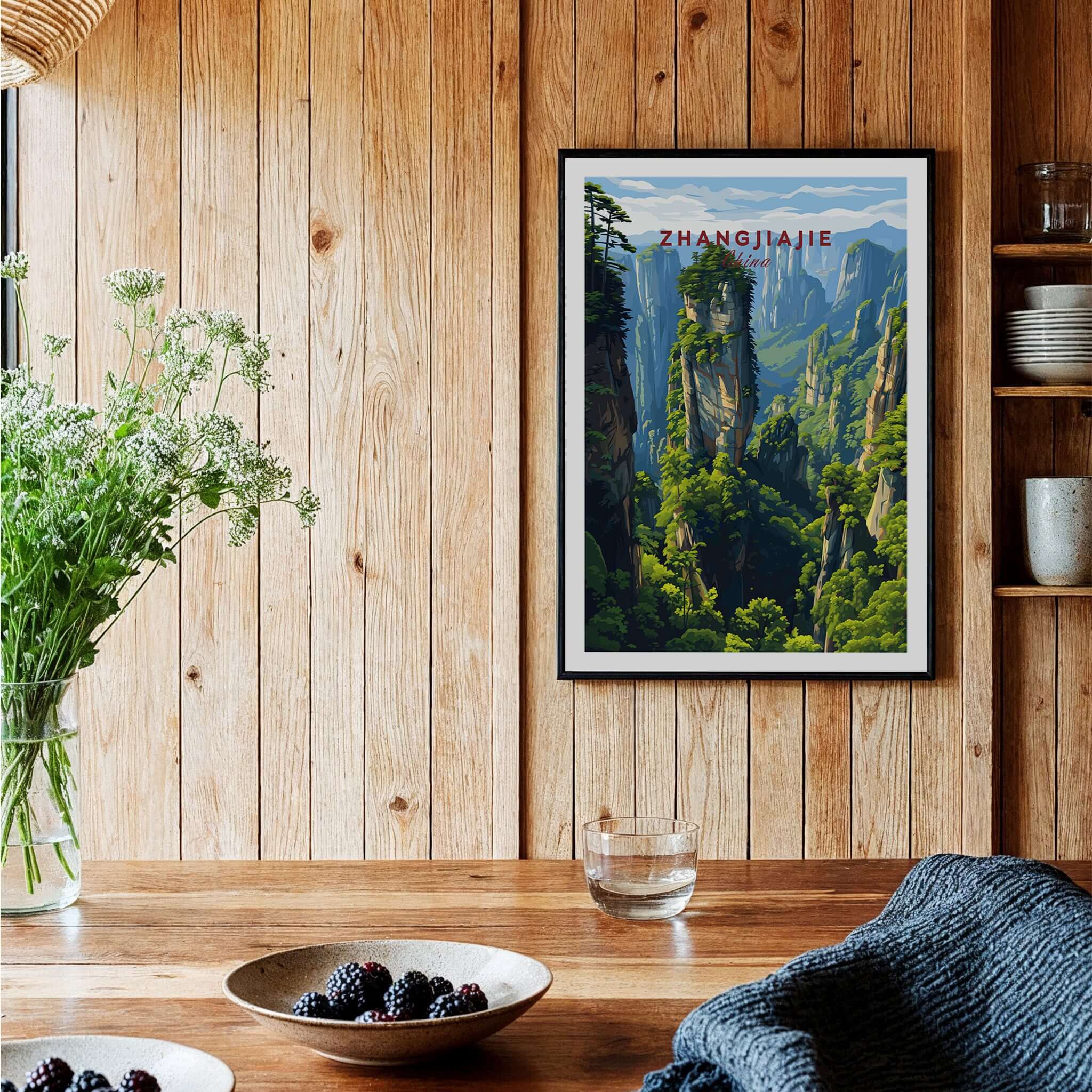 Zhangjiajie Wulingyuan Canvas Print | Chinese Landscape Decor displayed in a cozy indoor setting.
