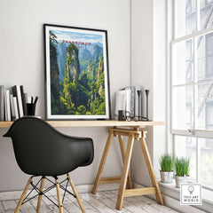 Zhangjiajie Wulingyuan Canvas Print | Chinese Landscape Decor displayed in a modern workspace.