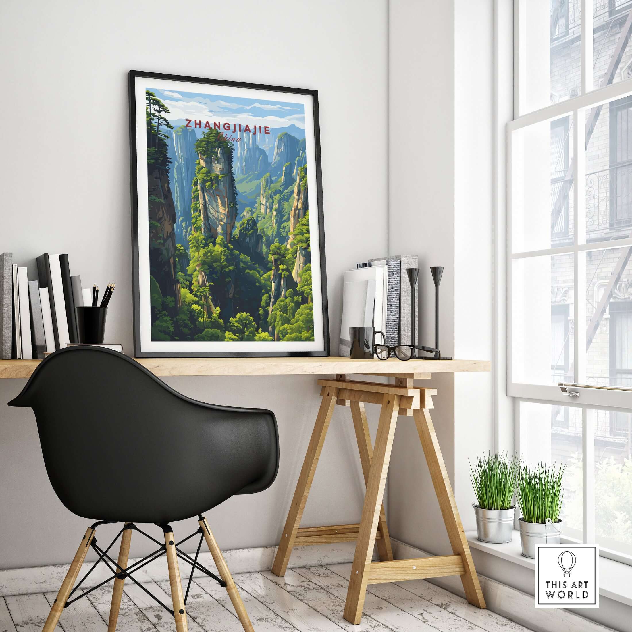 Zhangjiajie Wulingyuan Canvas Print | Chinese Landscape Decor displayed in a modern workspace.
