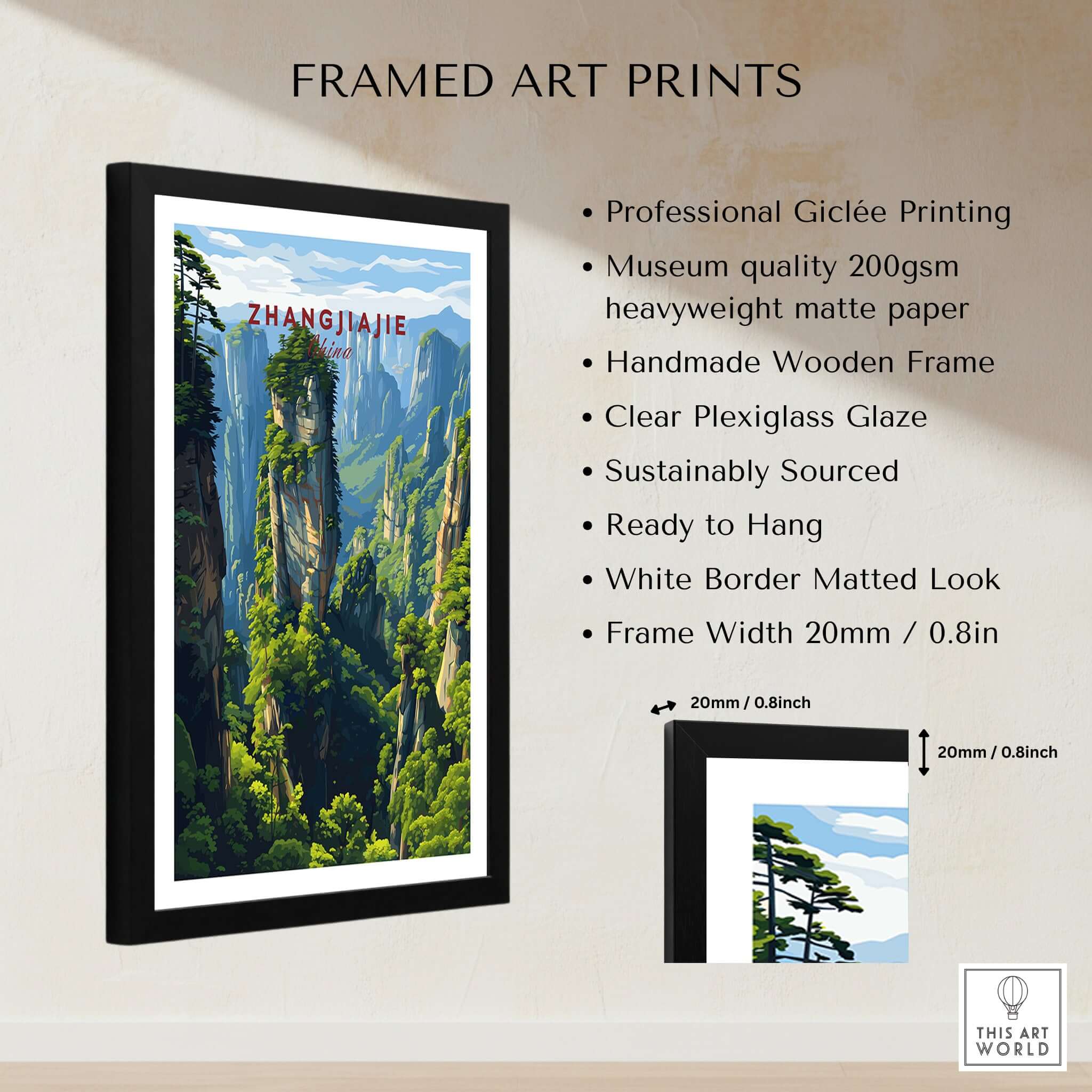 Zhangjiajie Wulingyuan Canvas Print | Chinese Landscape Decor in a framed presentation, showcasing stunning natural beauty.