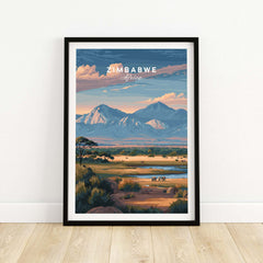 Zimbabwe Poster - African Savanna Print - Wildlife Home Decor showcasing a scenic view of Zimbabwe's landscapes.