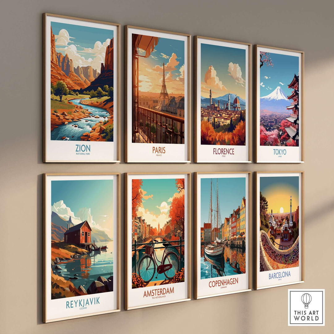Zion National Park Art Print | Desert Landscape Poster showcased among vibrant city art prints.
