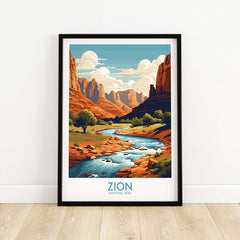Zion National Park Art Print | Desert Landscape Poster showcasing desert scenery and red rock formations.