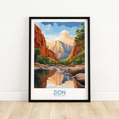 Zion National Park Poster | Canyon Walls Print showcasing vibrant canyon landscapes and serene reflections.