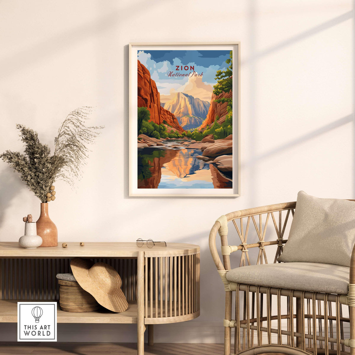 Zion NP The Narrows View Print | Utah Hiking Wall Decor framed artwork showcasing Zion National Park's beauty.