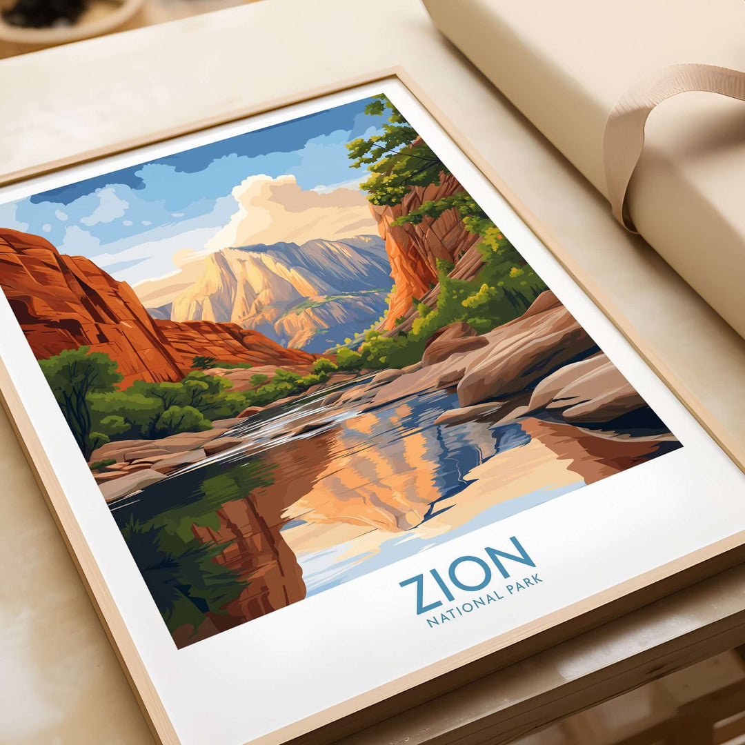 Zion National Park Poster | Canyon Walls Print featuring majestic canyon walls and vibrant colors in a framed art piece.