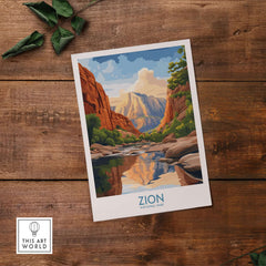 Zion National Park Poster | Canyon Walls Print showcasing vibrant canyon walls and scenic reflections in nature.