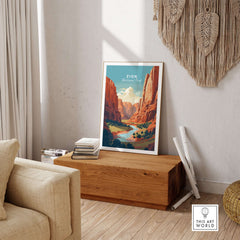 Zion NP Print | Southwest Home Wall Decor displayed in a stylish living room setting with natural light.