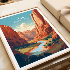 Zion NP Print | Southwest Home Wall Decor showcasing vibrant red rock formations and a scenic landscape.