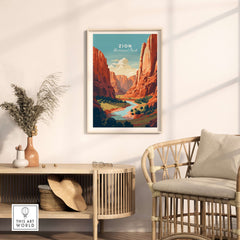 Zion NP Print | Southwest Home Wall Decor featuring stunning red rock formations in a stylish interior setting.