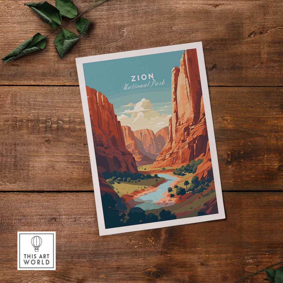 Zion NP Print | Southwest Home Wall Decor featuring scenic view of Zion National Park with red rock formations.