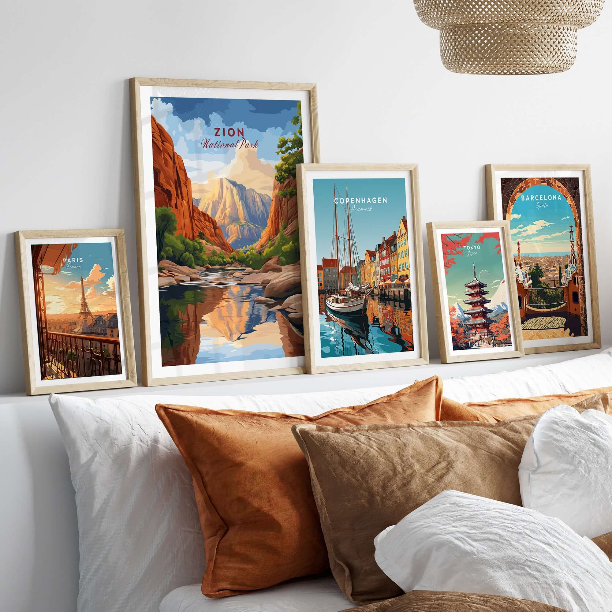 Zion NP The Narrows View Print | Utah Hiking Wall Decor displayed in a cozy home setting with other travel prints.