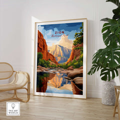 Zion NP The Narrows View Print | Utah Hiking Wall Decor featuring canyon walls and river with vibrant colors.