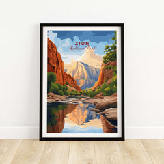 Zion NP The Narrows View Print | Utah Hiking Wall Decor featuring the stunning canyon and river reflections.