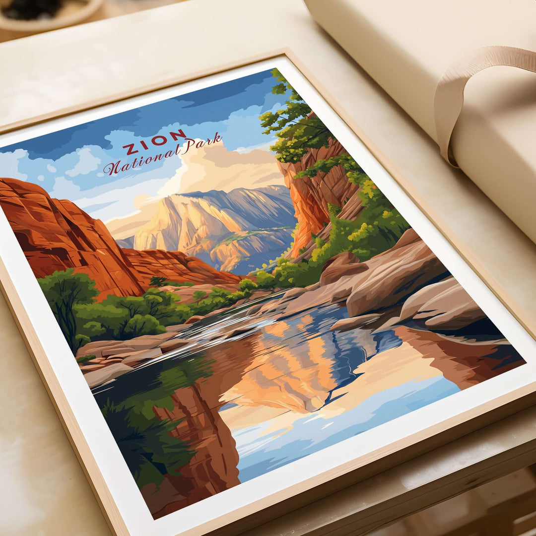 Zion NP The Narrows View Print | Utah Hiking Wall Decor framed artwork showcasing Zion National Park's stunning landscape.