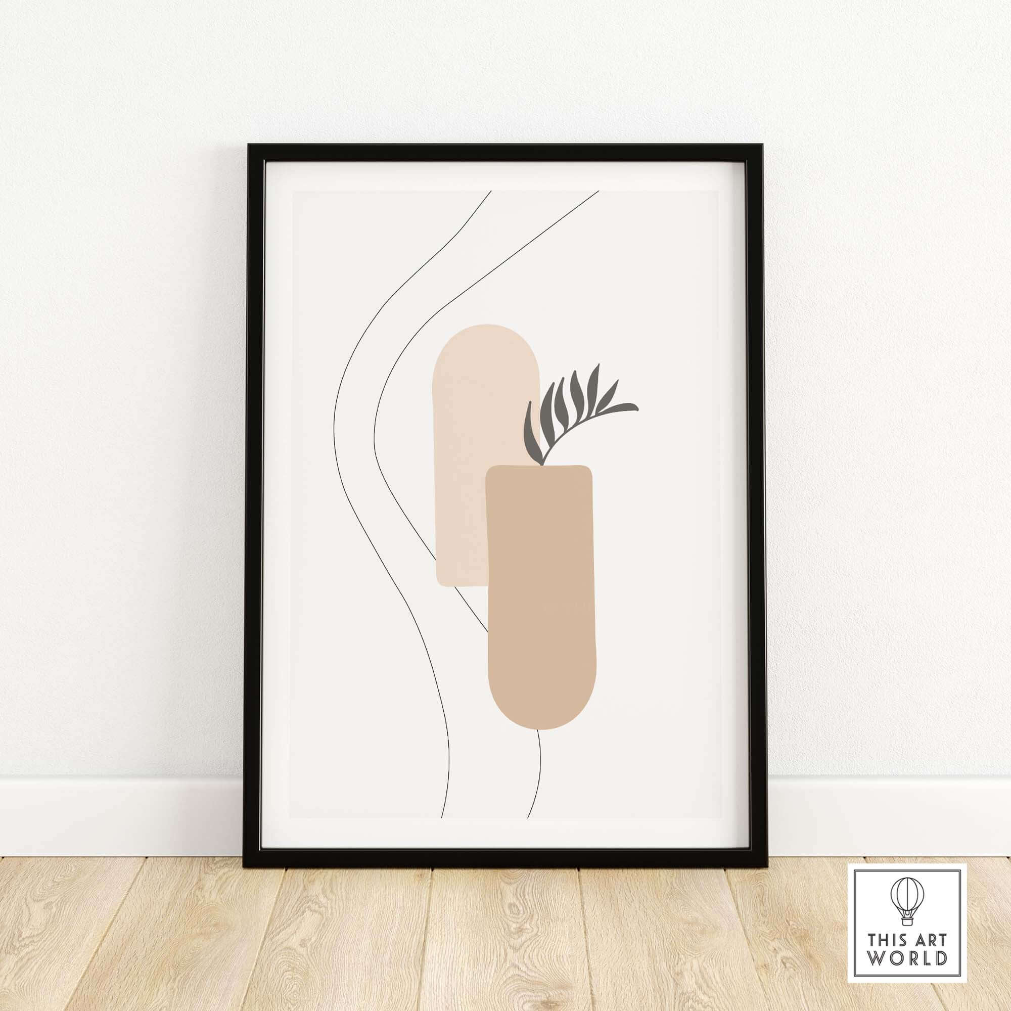 Framed Palm Leaf Print featuring abstract shapes and plant design, perfect for modern wall art in home or office.