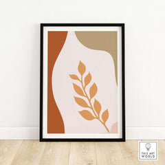 Framed abstract Leaf Wall Art featuring warm earth tones, perfect for modern home decor.