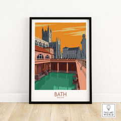 Framed Bath poster featuring vintage architecture in England, showcasing vibrant colors and travel nostalgia.
