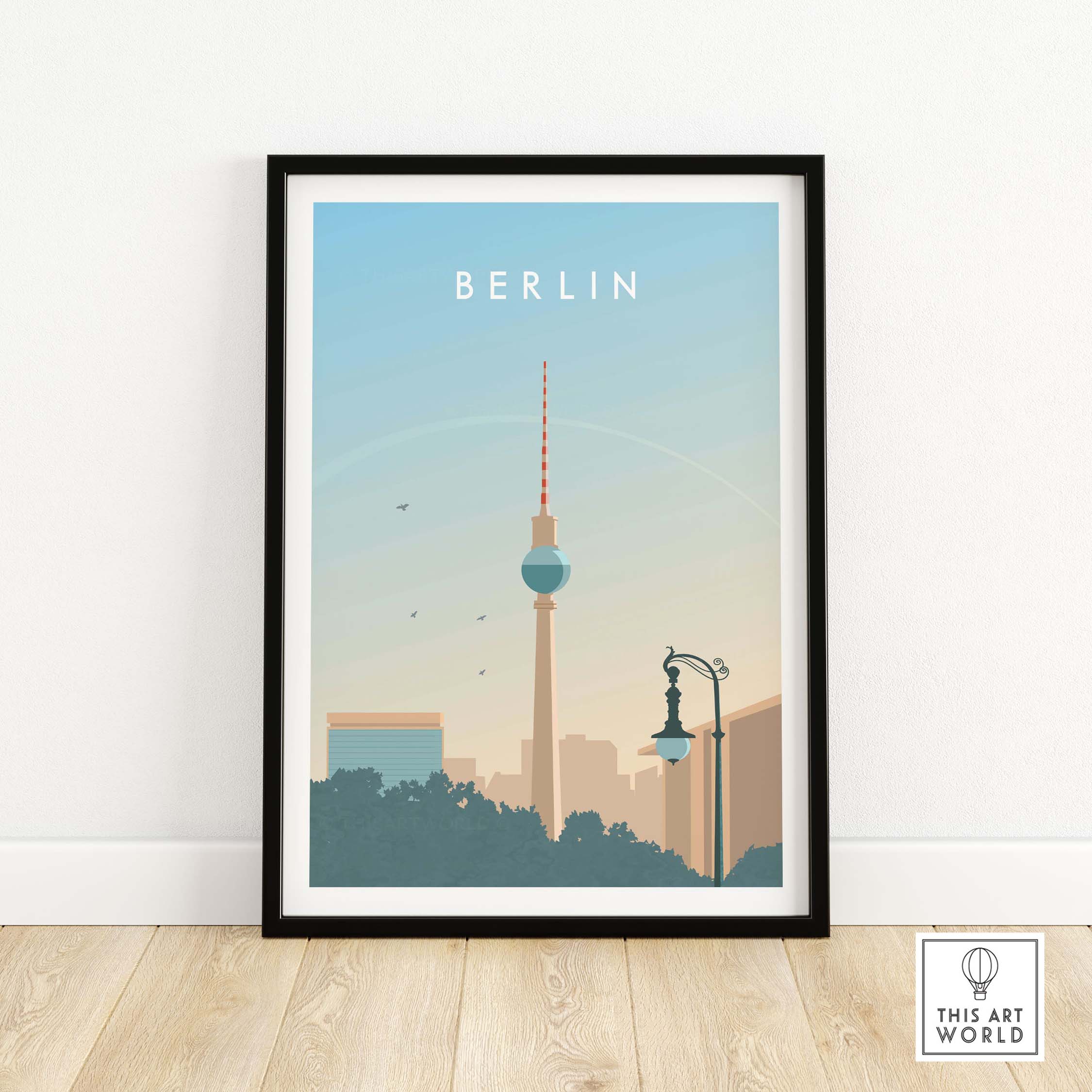 Berlin Print Wall Art Poster featuring the iconic TV Tower and vintage travel aesthetic.