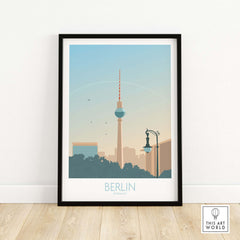 Berlin poster print featuring the iconic Berlin TV tower in a vintage art style.
