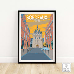Bordeaux Poster Print featuring vintage architecture in France, displayed in a stylish frame.