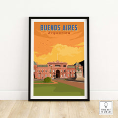 Vintage Buenos Aires print showcasing iconic architecture, perfect for travel enthusiasts and stylish wall decor.