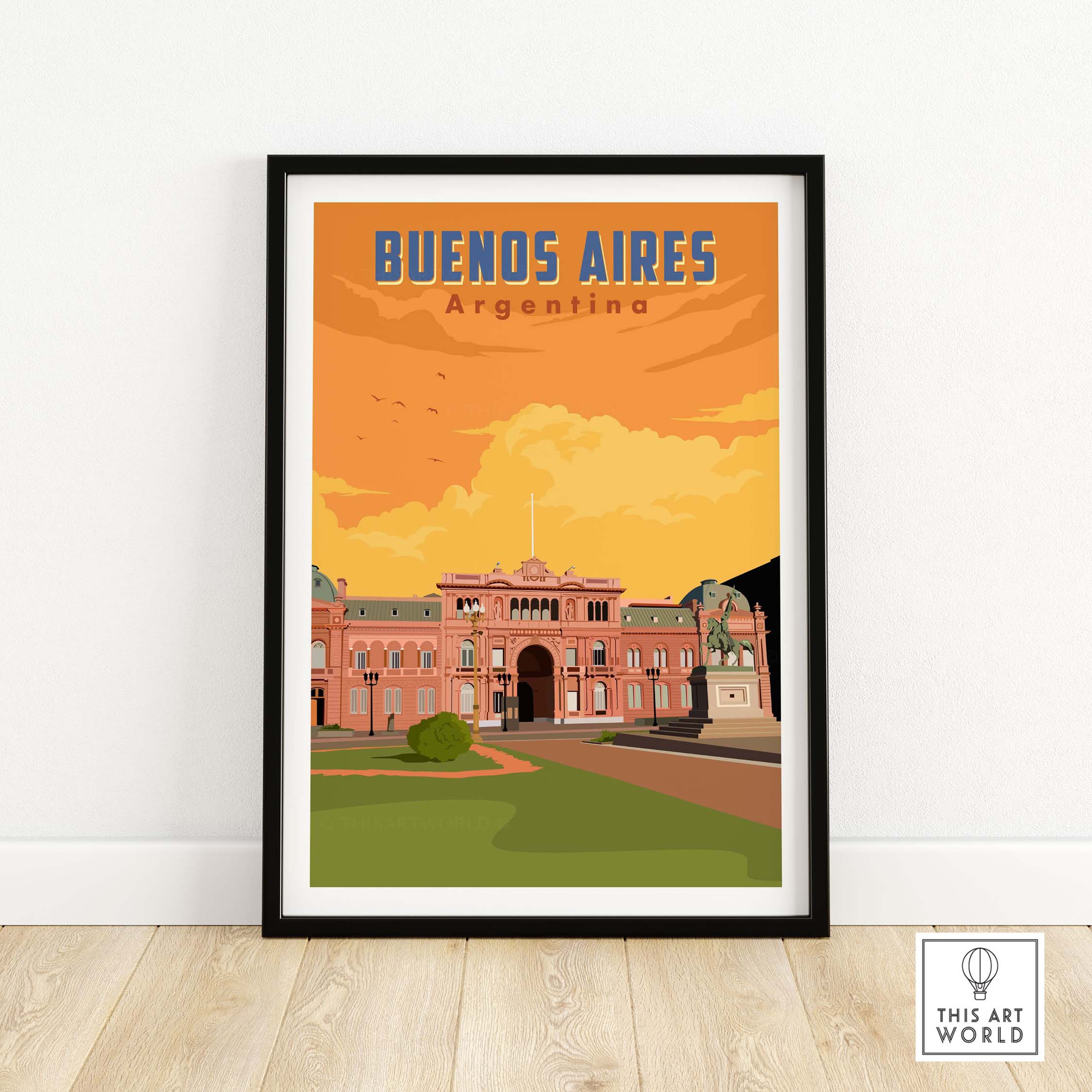 Vintage Buenos Aires print showcasing iconic architecture, perfect for travel enthusiasts and stylish wall decor.