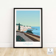 Costa Brava Calella Spain travel poster showcasing coastal views and vibrant colors, perfect for home decor.