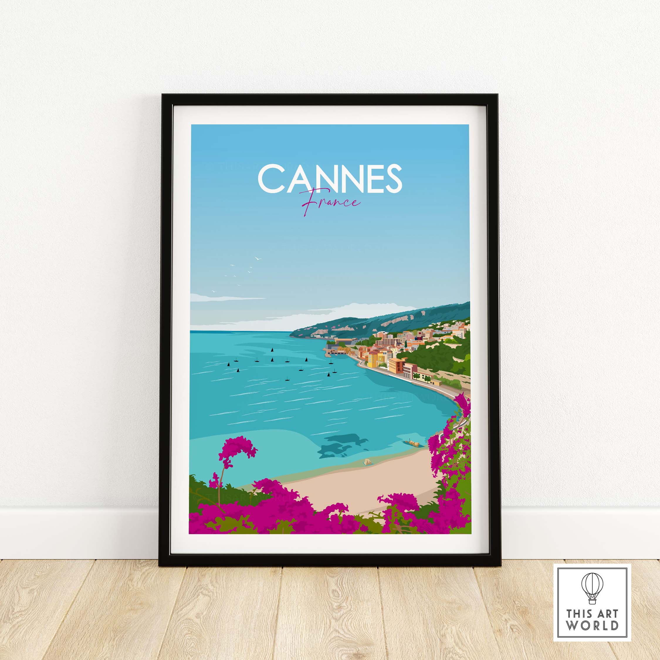 Cannes Poster France Print featuring a scenic coastal view in minimalist style, perfect for home or office decor.