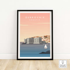 Dubrovnik Print Wall Art Poster featuring a coastal view and vintage style, perfect for home decor.