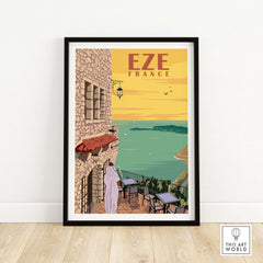 Eze France vintage travel poster print featuring coastal view, perfect for home or office wall art.