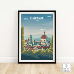 Florence Wall Art Print featuring iconic city skyline in vintage style, perfect for home or office decor.