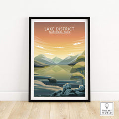Lake District National Park poster showcasing stunning nature and minimalist design in a framed print.