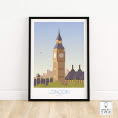 London Print Travel Poster featuring Big Ben, perfect for home or office wall art.