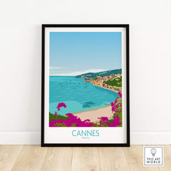 Cannes Print France in a stylish frame showcasing a vibrant coastal scene and clear blue skies.