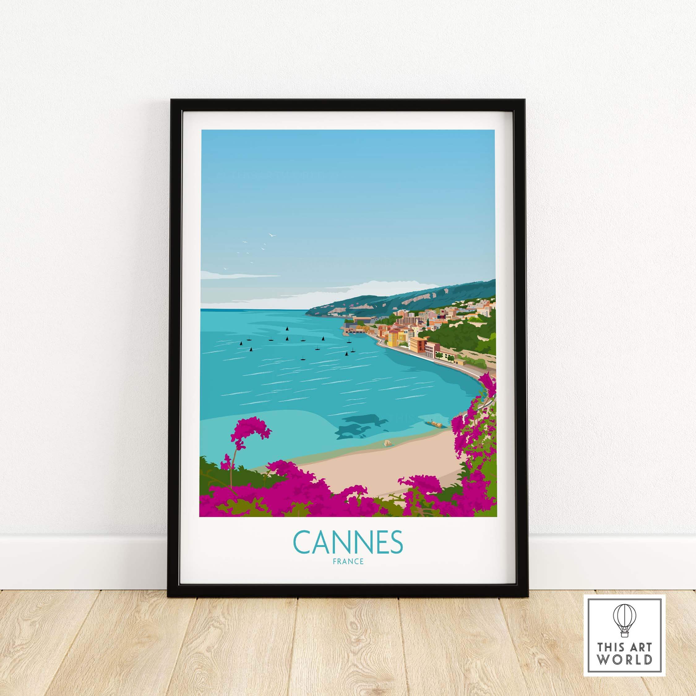 Cannes Print France in a stylish frame showcasing a vibrant coastal scene and clear blue skies.