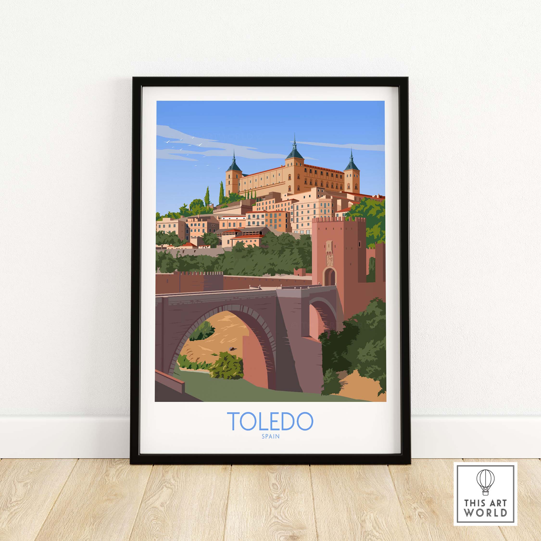 Toledo Wall Art Print showcasing the historic cityscape of Toledo, Spain in a clean minimalist style.