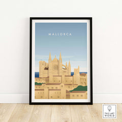 Mallorca wall art poster featuring a vintage-inspired design of Mallorca's iconic architecture.