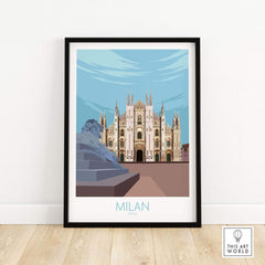 Milan Print Italy Poster showcasing the Milan Cathedral in a vintage style, framed with a contemporary design.
