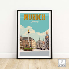 Framed Munich Germany print featuring vintage-inspired artwork in a minimalist style.