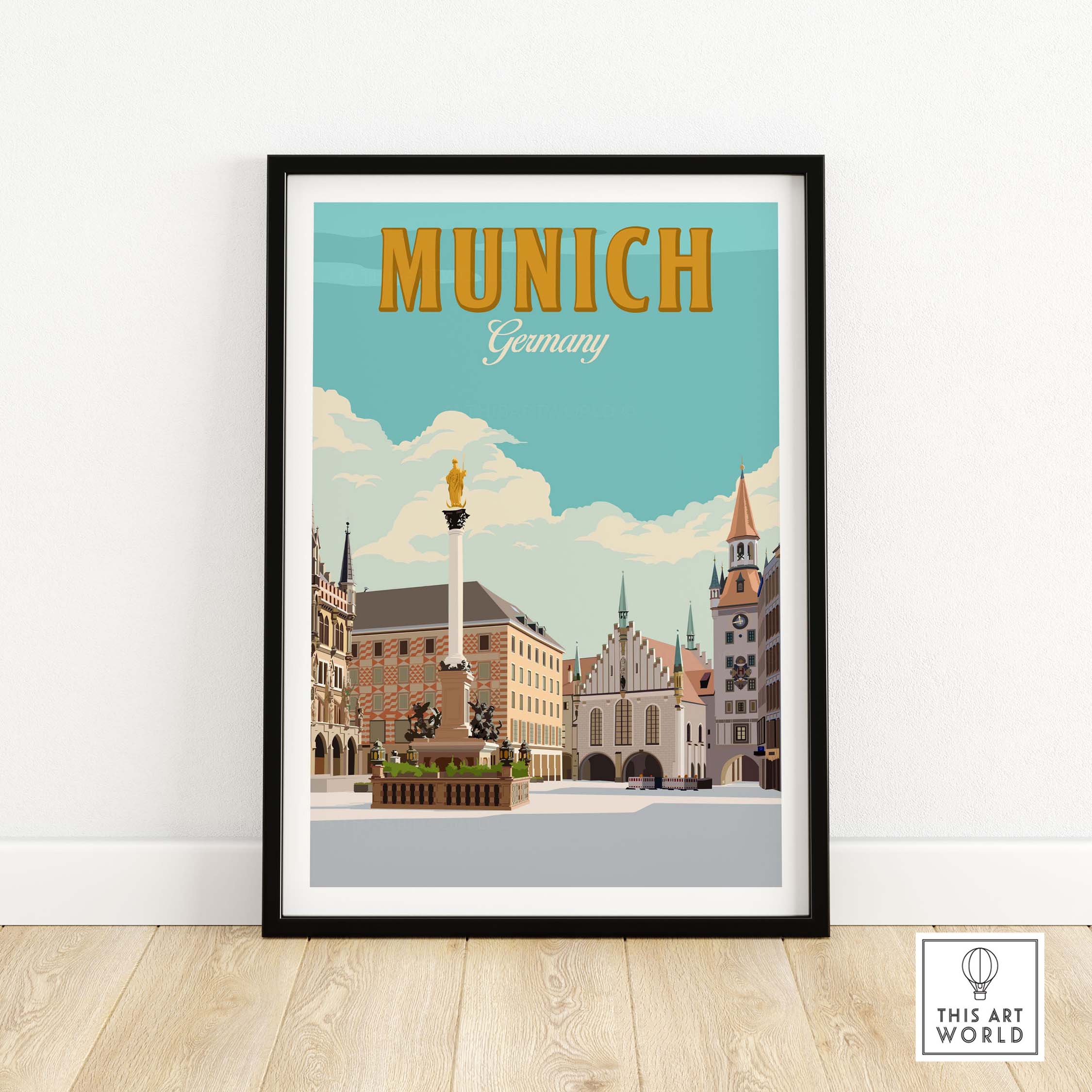 Framed Munich Germany print featuring vintage-inspired artwork in a minimalist style.