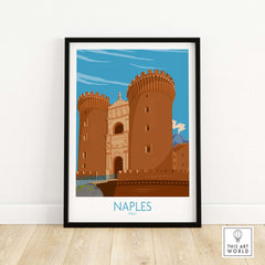 Vintage Naples Italy poster featuring a castle design, perfect for home or office decor.